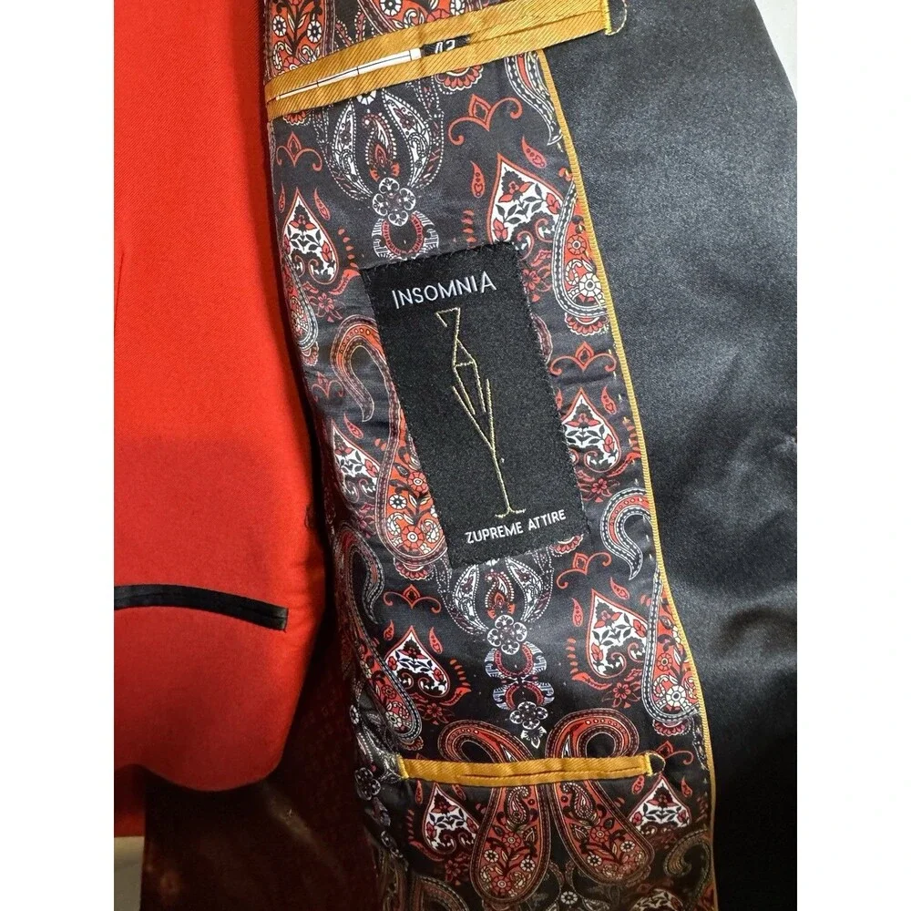 Insomnia Red & Black Peak Lapel Tuxedo Jacket Vest Men's 42 EUC